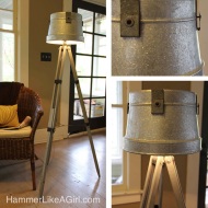 Tripod Lamp, https://hammerlikeagirl.wordpress.com/2012/11/14/make-lamp-from-tripod-and-lampshade-from-ductwork/